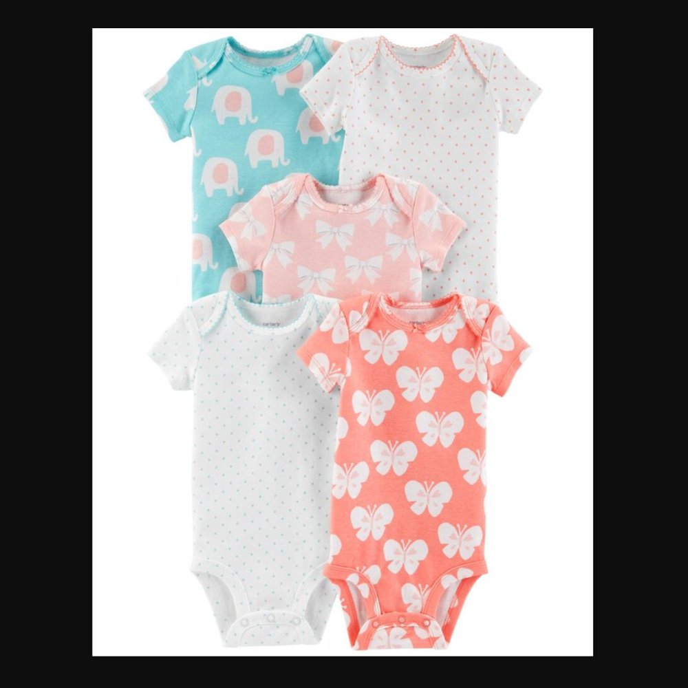 Carter's 5Pk Elephant Original Bodysuits, 3M, NEW!